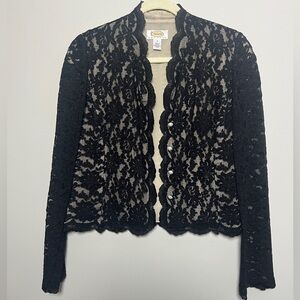 Talbots Black Lace Long Sleeve Open Front Jacket/Top